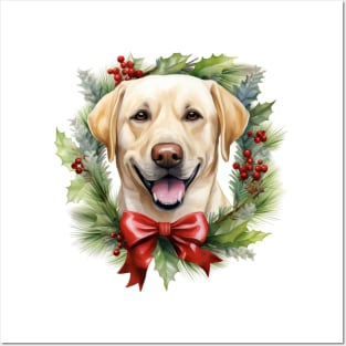 Christmas Labrador Retriever Dog Wreath Posters and Art